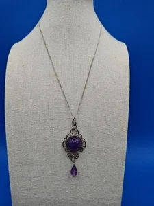 925 Sterling Silber Filigran Amethyst Edelstein Damen Rund Anhänger Halskette - Bild 1 von 6