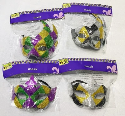 Lote de 4 Máscaras Mardi Gras con Corbata Cinta Multicolor Mascarada Fiesta Lanzamientos Eventos Foto 1 de 4