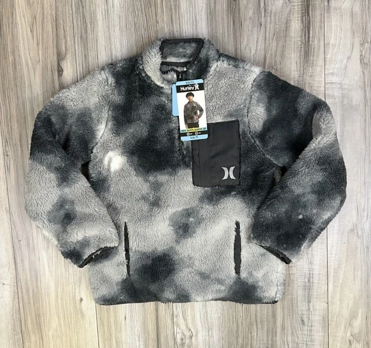HURLEY Boys Size Small(6/7) Sherpa Quarter Zip Jacket Charcoal -