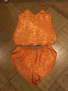 VTG Floral Satin Cami Hi-Waist Tap Pant Set Jayre California Orange S/M Sissy - Picture 1 of 13