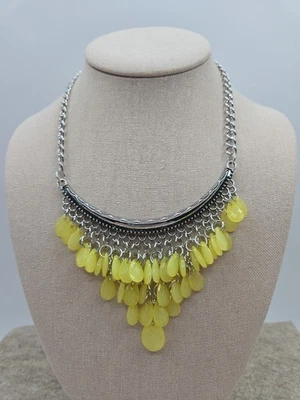 PAPARAZZI JEWELRY Necklace And Earring Set NWT SilverTone Statement In Yellow  - Image 1 of 4