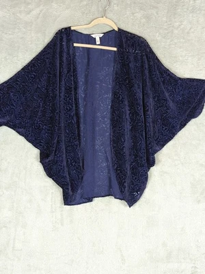 Cardigã Aberto Cocoon XL Azul Escuro Veludo Burnout Whimsygoth FairyCore Artsy - Imagem 1 de 4