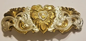 Vintage Crumrine Herz und Floral Silber Platte auf Bronze Western Gürtelschnalle - Bild 1 von 9