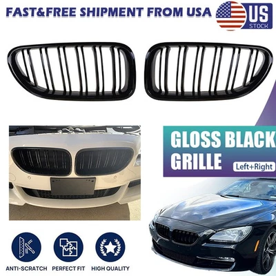Front Bumper Grill Dual Slat Black Grille Fit 2012-2019 BMW F12 F13 F06 6-Series - Image 1 of 4