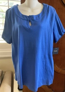 NWT Rafaella Studio Women's Short Sleeve Shirt Keyhole Neck 100% Cotton Size 2X - Picture 1 of 5