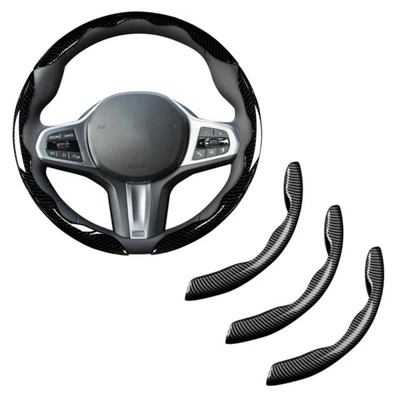 3PCS Clip on Car Carbon Fiber Steering Wheel Cover Non-slip Protector Universal - Image 1 of 4