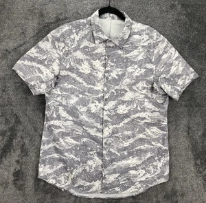 Lululemon Camo Shirt Mens Extra Large Gray White Short Sleeve Button Up Ripstop - Picture 1 of 15