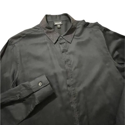 Just Cavalli LS Button Up Shirt Mens Sz 48/M Black Beaded Collar Romania Roberto - Image 1 of 4