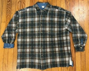 VTG 90s Grunge Structure Active Brown Green Plaid Flannel Button L/S Men Large - Picture 1 of 9