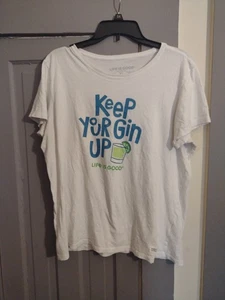 Life is Good Women's White Keep Yur Gin Up Tshirt Size XL - Picture 1 of 4