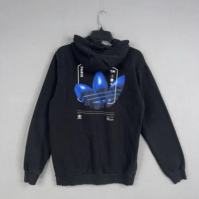 adidas Originals Hoodie Mens Medium Black Paris Trefoil Back Print Sweatshirt - Image 1 of 4