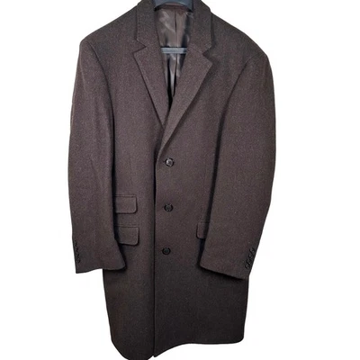 Abrigo Largo Clásico Hart Schaffner Marx Lana Marrón 40R Tres Botones Foto 1 de 4