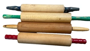 Vintage Konvolut 50er-60er Jahre 4 Holz rustikal Nudelhölzer farbige Griffe Küche - Bild 1 von 9
