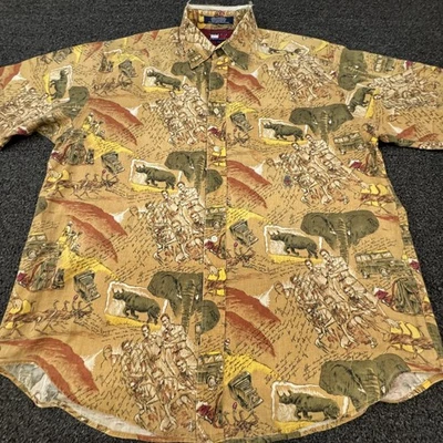 Camisa Tommy Hilfiger Para Hombre Grande Bronceada Safari Estampado Animal Abotonada Mezcla de Lino Foto 1 de 4