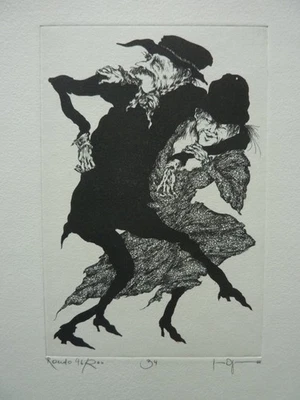 GERTRUDE DEGENHARDT - Original Radierung 1977 "Tänzer & Musikanten" HANDSIGNIERT - Bild 1 von 3