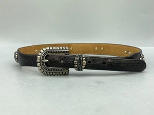 VTG 1996 Brighton Mens Belt Black Lizard Leather Silver Decorative Buckle 23803 - Picture 1 of 7