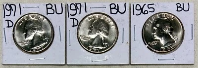 Lot of 3 Brilliant Uncirculated Clad Washington Quarters, 1971-D (2) and 1965 - Image 1 of 2