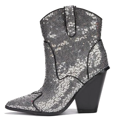 Cape Robbin Vaquero Western Botines Tacón Lentejuelas Botines PRIDA Negro Plata Foto 1 de 3