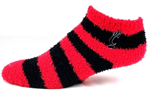 Cincinnati Bearcats College Red & Black Striped Fuzzy Ankle Socks Cover
