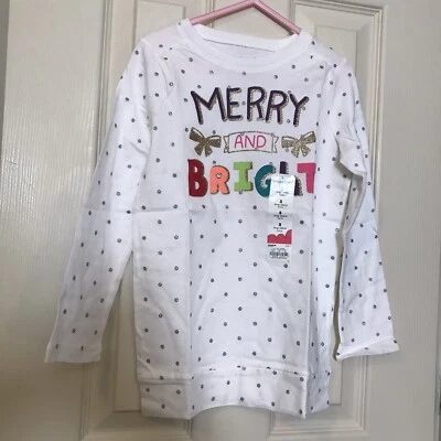 Girls Christmas T-Shirt Girls Size 5 Tunic Length White Glitter Graphic - Image 1 of 4