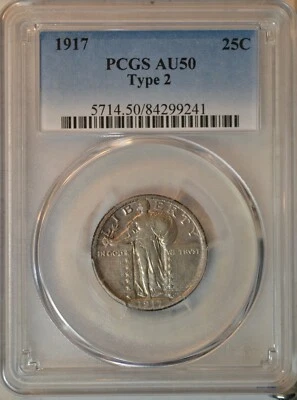 Cuarto Standing Liberty 1917, tipo 2, graduación profesional AU50 Foto 1 de 3