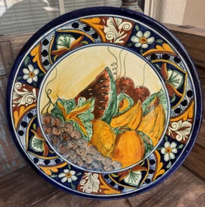 Terrcotta handbemalt Talavera Stil glasiert dekorative hängende Platte 17,5" - Bild 1 von 10