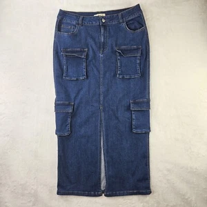 Azy Jean langer Rock Damen Gr. 2XL XXL Blau Denim Stretch Elastisch Hoher Bund Saum - Bild 1 von 10