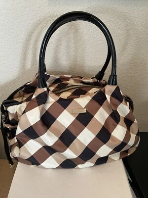 Lindo bolso de pañales Kate Spade East Meadow Stevie para bebé a cuadros marrón tostado Foto 1 de 4