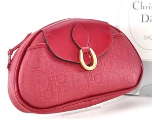 Christian Dior Trotter Pouch Leather Red Gold Women Unused Auth w/Box 7E11301 - Picture 1 of 14