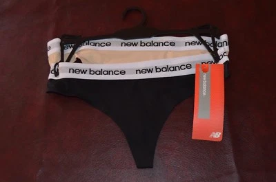 NWT New Balance Pack Of  2 Thong S Panties Black Beige Logo Waist Band Athletic  - Image 1 of 2