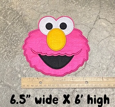 Large Pink Elmo Embroidered Iron On Patch, 6.5" w X 6" h - Image 1 of 3