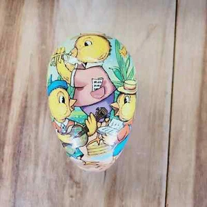 Vintage 5" Paper Mache Egg Western Germany 3 Chicks Peeps - Picture 1 of 8