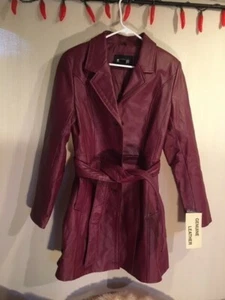 Metrostyle leather coat,  purple, trench coat style, mid length , belted. - Picture 1 of 2