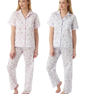 Marlon Short Sleeve Floral Button Down Ladies Easy Care Pyjamas Sizes 10-22