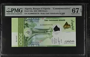 Algeria 2000 dinari 2022 P 148 a gemma commemorativa superba UNC PMG 67 EPQ NR - Foto 1 di 3