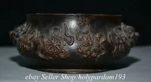 7.2" Marked Old Chinese Bronze Fengshui 8 Auspicious Symbol incense burner - Picture 1 of 9