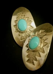 Navajo Sterling Silver & Turquoise Pierced Post Signed Earring Edward Becenti - Picture 1 of 11