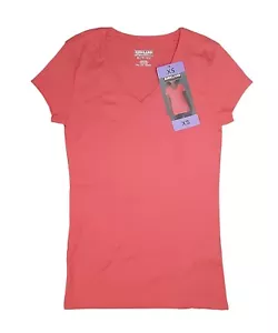 Kirkland sz:XS Women's V-Neck Short Sleeve 100% Pima Cotton T-Shirt Top Red - Picture 1 of 5