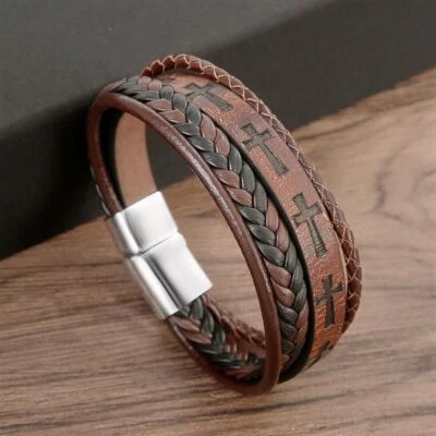 Pulsera de cuero cruzado - Tejida a mano multicapa para hombre accesorios joyería 1 pieza Foto 1 de 4