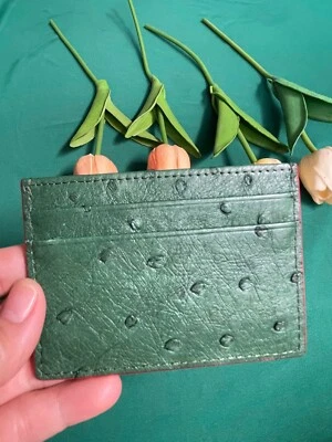 OSTRICH Leather SKIN Credit Card Holder DOUBLE SIDE Genuine OSTRICH Blue - Image 1 of 4