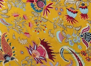 Indian Mukut Cotton Print Hippie Yellow Luxury Soft Dress Making Fabric by Yard - Picture 1 of 4