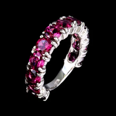 Anillo de plata 925 de verano redondo rodolita granate 5 mm piedras preciosas joyería talla 9 Foto 1 de 4