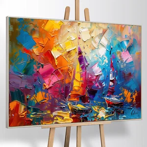 Leinwand Bild Abstrakt Bunt Segelboot Meer Wanddeko Wandbilder Wohnzimmer 5166A - Bild 1 von 18