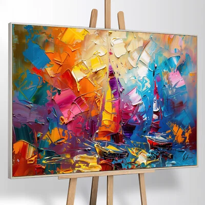 Leinwand Bild Abstrakt Bunt Segelboot Meer Wanddeko Wandbilder Wohnzimmer 5166A - Bild 1 von 4