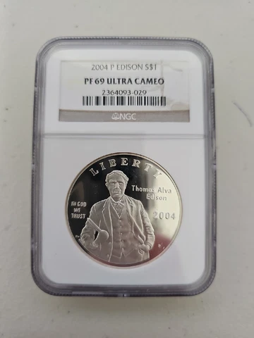 2004-P $1 Silver NGC PF69 Edison Light Bulb Proof Dollar Coin PF 69 PF-69 Cover
