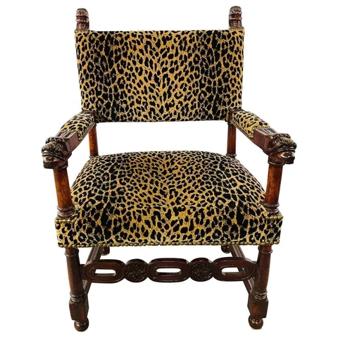 Late 19th Century Victorian Gothic Revival Leopard Upholstery Arm or Side Chair Cover