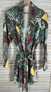 Sundance Catalog Impressions Women's S Linen Blend Cardigan Multi-Color Paisley - Picture 1 of 8