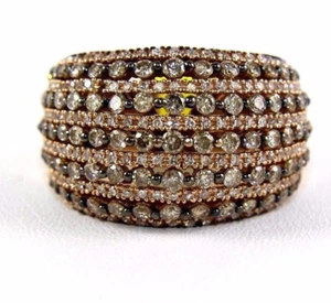 Natural Round Brown Diamond Cluster Dome Wide Ring Band 14k Rose Gold 2.18Ct - Picture 1 of 7