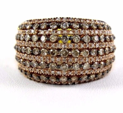 Anillo ancho cúpula cúpula racimo diamante marrón redondo natural oro rosa de 14 k 2,18 quilates Foto 1 de 4