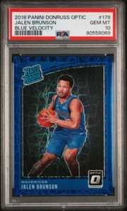 2018-19 Panini Donruss Optic Blue Velocity #179 Jalen Brunson RC PSA 10 GEM MINT